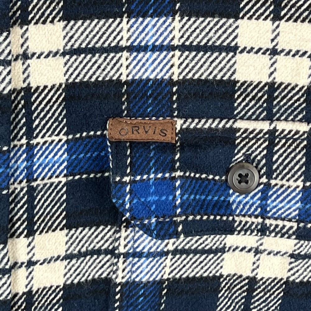 Orvis Shirt Mens Extra Large Heavyweight Flannel Blue Plaid Pockets Shacket - Picture 3 of 14